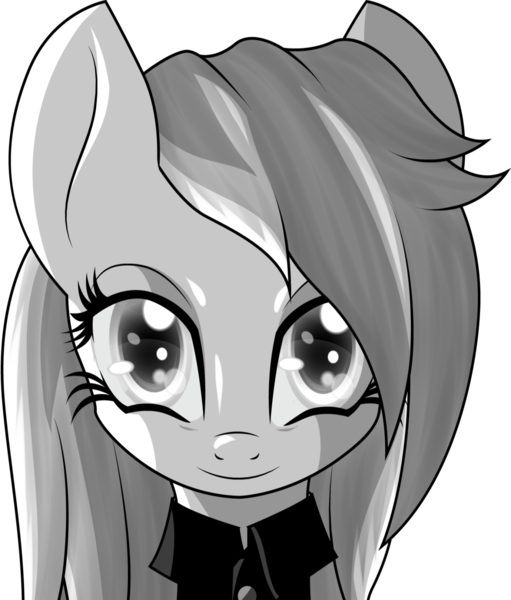 Size: 1280x1502 | Tagged: safe, artist:an-m, derpibooru import, oc, oc:aryanne, unofficial characters only, earth pony, pony, black and white, clothes, face, female, grayscale, monochrome, shirt, simple background, smiling, solo, white background, wolfenstein the old blood