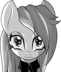 Size: 1280x1502 | Tagged: safe, artist:an-m, derpibooru import, oc, oc:aryanne, unofficial characters only, earth pony, pony, black and white, clothes, face, female, grayscale, monochrome, shirt, simple background, smiling, solo, white background, wolfenstein the old blood