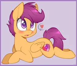 Size: 1000x850 | Tagged: safe, artist:higgly-chan, derpibooru import, scootaloo, pegasus, pony, blushing, cute, cutealoo, cutie mark, female, filly, heart, open mouth, prone, simple background, solo, sploot, sweet dreams fuel, the cmc's cutie marks