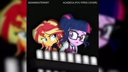 Size: 1280x720 | Tagged: safe, artist:adammasterart, derpibooru import, sci-twi, sunset shimmer, twilight sparkle, equestria girls, friendship games, album cover, my little pony: the pipes of harmony, pvc, pvc instrument, soundcloud, youtube link