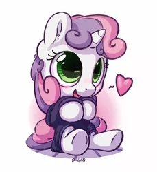 Size: 1100x1200 | Tagged: safe, artist:bobdude0, derpibooru import, sweetie belle, pony, unicorn, blushing, clothes, cute, diasweetes, female, filly, heart, solo, sweater, sweater belle