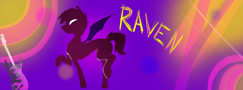 Size: 1024x381 | Tagged: safe, artist:metro scrunch, derpibooru import, oc, oc:raven aura, unofficial characters only, bat pony, pony, electric guitar, fire, guitar, musical instrument, solo, stylized, text