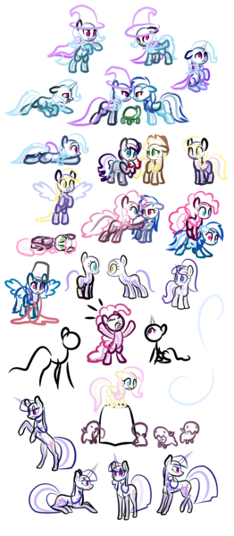 Size: 1400x3212 | Tagged: safe, artist:ctb-36, derpibooru import, applejack, cheerilee, coloratura, derpy hooves, fluttershy, pinkie pie, rainbow dash, starlight glimmer, tank, trixie, twilight sparkle, pegasus, pony, zerg, zergling, bucket, bucketdash, cheeribetes, crossover, cute, derpabetes, diatrixes, doodle, doodles, female, mare, minimalist, ponies riding ponies, sketch, sketch dump, starcraft, starcrafts, trixie's cape, trixie's hat, twiabetes