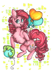Size: 777x1078 | Tagged: artist:tenebristayga, balloon, dead source, derpibooru import, fluffy, gummy, pinkie pie, rearing, safe, simple background, solo, then watch her balloons lift her up to the sky, traditional art, transparent background