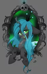 Size: 800x1253 | Tagged: artist:teranen, changeling, changeling queen, colored pupils, dead source, derpibooru import, female, queen chrysalis, safe, solo, watermark