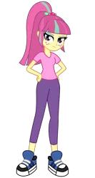 Size: 3200x6000 | Tagged: safe, artist:razethebeast, derpibooru import, sour sweet, equestria girls, friendship games, absurd resolution, clothes, flash puppet, freckles, looking at you, new outfit, pants, shoes, simple background, sneakers, solo, transparent background, vector