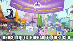 Size: 640x360 | Tagged: safe, derpibooru import, screencap, allie way, amethyst star, linky, meadow song, orange blossom, ponet, prim posy, princess cadance, serena, shoeshine, star swirl the bearded, twilight sparkle, twilight sparkle (alicorn), warm front, alicorn, pony, three's a crowd, female, image macro, mare, meme