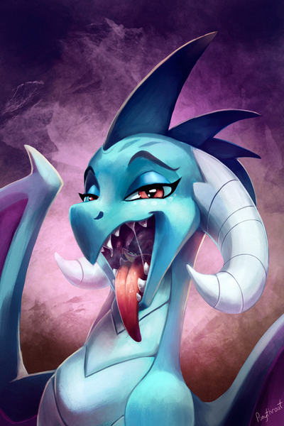 Size: 800x1200 | Tagged: questionable, artist:ponythroat, derpibooru import, princess ember, spike, dragon, drool, drool string, empred, fetish, maw, micro, open mouth, oral vore, spikeprey, tongue out, vore