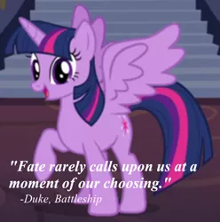 Size: 670x676 | Tagged: safe, derpibooru import, twilight sparkle, twilight sparkle (alicorn), alicorn, pony, battleship, cowboy bebop at his computer, duke, female, mare, optimus prime, quote, troll quote