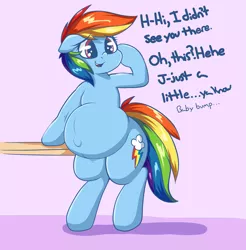 Size: 1905x1933 | Tagged: safe, artist:graphenescloset, derpibooru import, rainbow dash, pony, abstract background, belly, belly button, bipedal, cute, dashabetes, offscreen character, outie belly button, preggo dash, pregnant, solo