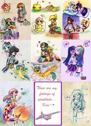 Size: 1444x2000 | Tagged: safe, artist:shikimaakemi, derpibooru import, applejack, fluttershy, indigo zap, lemon zest, octavia melody, rainbow dash, twilight sparkle, twilight sparkle (alicorn), vinyl scratch, mermaid, pichu, equestria girls, appleshy, blushing, cute, female, lesbian, love, my little squishy, pokémon, ponied up, romance, rosa, scratchtavia, shipping, stolen kiss, surprise kiss, twidash