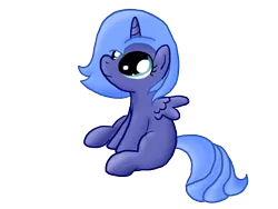 Size: 1600x1200 | Tagged: safe, artist:inkblu, derpibooru import, princess luna, cute, filly, sitting, solo, woona