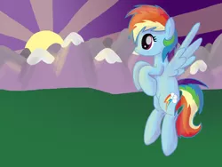 Size: 1600x1200 | Tagged: artist:inkblu, derpibooru import, mountain, mountain range, rainbow dash, safe, solo, sunrise