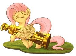 Size: 1500x1089 | Tagged: safe, artist:pirill, derpibooru import, derpy hooves, fluttershy, pegasus, pony, confident, female, mare, newbie artist training grounds, puffy cheeks, solo, trophy, wing hands, world champ