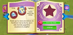 Size: 1280x617 | Tagged: bad translation, derpibooru import, gameloft, pegasister, safe, screencap, spanish, sunshower, you had one job