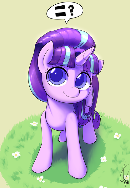 Size: 1386x2000 | Tagged: safe, artist:valcron, derpibooru import, starlight glimmer, pony, unicorn, cute, equality, female, glimmerbetes, looking at you, mare, smiling, solo, speech bubble