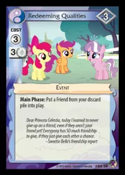 Size: 358x500 | Tagged: apple bloom, ccg, crusaders of the lost mark, cutie mark crusaders, derpibooru import, diamond tiara, enterplay, marks in time, merchandise, quote, safe, scootaloo, sweetie belle