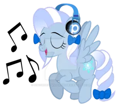 Size: 600x535 | Tagged: safe, artist:discordedtwilight89, derpibooru import, oc, oc:flakey hailstone, unofficial characters only, pegasus, pony, headphones, music, singing, solo, watermark