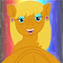 Size: 576x576 | Tagged: safe, artist:ace_of_hearts, derpibooru import, ms. harshwhinny, pony, 1000 hours in ms paint, earring, female, hoof hold, hooves, jewelry, looking at you, macro, mare, micro, ms paint, offscreen character, piercing, pov, smiling, solo, why