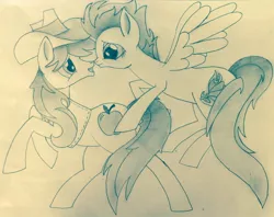 Size: 1004x796 | Tagged: artist:pintopony246, braeburn, derpibooru import, female, male, monochrome, safe, shipping, spitburn, spitfire, straight