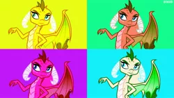 Size: 2560x1440 | Tagged: andy warhol, artist:sunshi, derpibooru import, dragon, gauntlet of fire, modern art, pop art, princess ember, safe, wallpaper