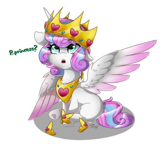 Size: 976x880 | Tagged: safe, artist:cloud-drawings, derpibooru import, princess flurry heart, alicorn, pony, crown, cute, female, filly, floppy ears, flurrybetes, foal, looking up, open mouth, sitting, solo, young