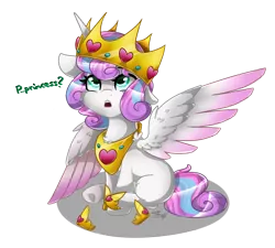 Size: 976x880 | Tagged: safe, artist:cloud-drawings, derpibooru import, princess flurry heart, alicorn, pony, crown, cute, female, filly, floppy ears, flurrybetes, foal, looking up, open mouth, sitting, solo, young