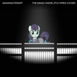 Size: 1000x1000 | Tagged: safe, artist:adammasterart, derpibooru import, coloratura, earth pony, pony, album cover, c:, clothes, dress, female, looking at you, mare, my little pony: the pipes of harmony, pvc, pvc instrument, rara, see-through, smiling, solo, song cover, soundcloud, spotlight, the magic inside, youtube link