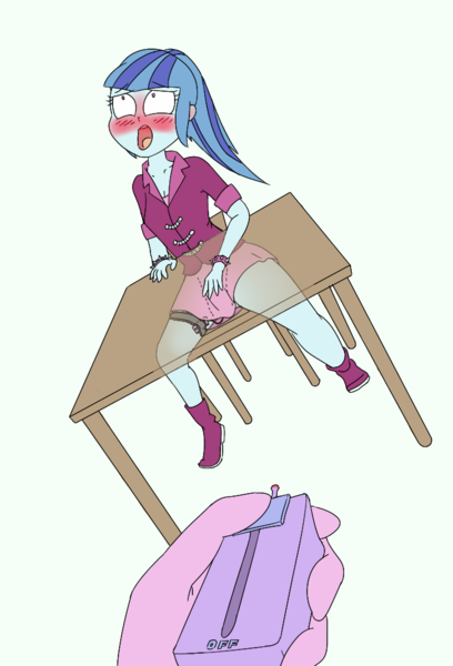 Size: 720x1059 | Tagged: questionable, artist:happy harvey, derpibooru import, pinkie pie, sonata dusk, equestria girls, bdsm, beneath clothes, clothes, desk, discreet sex toy, drawn on phone, female, forced masturbation, forced orgasm, image, lesbian, masturbation, pinata (ship), pinkiedom, png, public masturbation, remote control, sex toy, skirt, sonatasub, stealth masturbation, table, teasing, vibrator