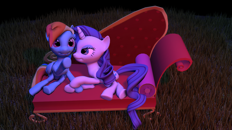 Size: 1280x720 | Tagged: safe, artist:zeb, derpibooru import, rainbow dash, rarity, pegasus, pony, unicorn, 3d, bedroom eyes, couch, female, fireworks, lesbian, raridash, shipping, source filmmaker