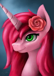 Size: 632x894 | Tagged: safe, artist:reillyington86, derpibooru import, oc, unofficial characters only, pony, unicorn, female, flower, flower in hair, solo