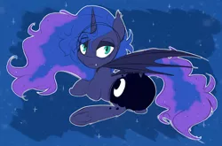 Size: 1280x845 | Tagged: safe, artist:estrill, derpibooru import, princess luna, alicorn, bat pony, bat pony alicorn, pony, lunabat, moonbutt, plot, race swap, solo