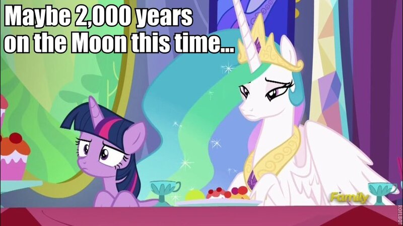 Size: 960x539 | Tagged: alicorn, celestia is not amused, derpibooru import, discovery family logo, edit, edited screencap, image macro, inner thoughts, meme, no second prances, princess celestia, safe, scene interpretation, screencap, to the moon, twilight sparkle, twilight sparkle (alicorn), unamused