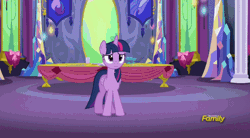 Size: 854x471 | Tagged: safe, derpibooru import, screencap, twilight sparkle, twilight sparkle (alicorn), alicorn, pony, no second prances, animated, discovery family logo, female, forxie, inconvenient trixie, magic, mare, sculpture, sight, silverware, solo