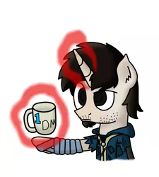 Size: 900x1000 | Tagged: safe, artist:crtical hit, derpibooru import, oc, oc:critical hit, unofficial characters only, pony, unicorn, fallout equestria, crossover, fallout, magic, male, mug, simple background, solo, telekinesis, vault suit, white background