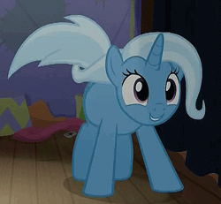 Size: 563x521 | Tagged: safe, derpibooru import, screencap, trixie, pony, unicorn, no second prances, :o, animated, cute, diatrixes, excited, female, grin, happy, headbang, invisible stallion, loop, mare, open mouth, push-ups, smiling, solo