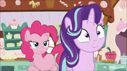 Size: 692x388 | Tagged: animated, crystal meth, derpibooru import, discovery family logo, edit, edited screencap, no second prances, pinkie pie, safe, screencap, starlight glimmer, unicorn master race, whitest kids you know, youtube