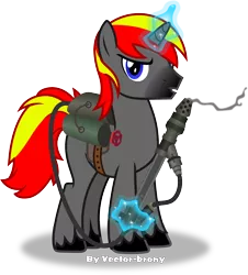 Size: 2852x3148 | Tagged: safe, artist:vector-brony, derpibooru import, oc, unofficial characters only, pony, unicorn, flamethrower, levitation, magic, male, simple background, solo, stallion, telekinesis, transparent background, vector, weapon