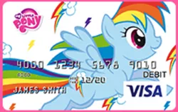 Size: 353x222 | Tagged: debit card, derpibooru import, horse news, rainbow dash, safe, stock vector, visa