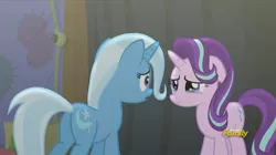 Size: 1008x565 | Tagged: safe, derpibooru import, screencap, starlight glimmer, trixie, pony, no second prances, crying, discovery family logo, female, mare, plot, sad