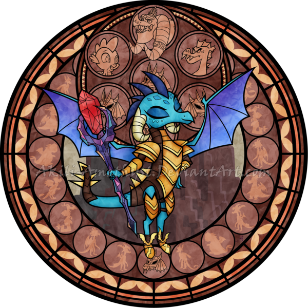 Size: 2100x2100 | Tagged: artist:akili-amethyst, ballista, bloodstone scepter, derpibooru import, dive to the heart, dragon, dragon armor, dragon lord ember, dragon lord torch, garble, gauntlet of fire, kingdom hearts, princess ember, prominence, safe, spike, stained glass