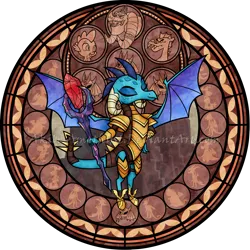 Size: 2100x2100 | Tagged: artist:akili-amethyst, ballista, bloodstone scepter, derpibooru import, dive to the heart, dragon, dragon armor, dragon lord ember, dragon lord torch, garble, gauntlet of fire, kingdom hearts, princess ember, prominence, safe, spike, stained glass