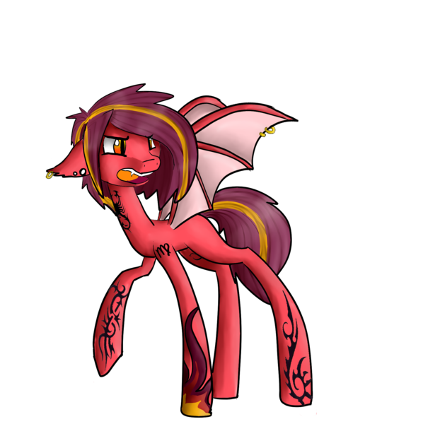 Size: 1792x1728 | Tagged: safe, artist:mintywaffle, derpibooru import, oc, unofficial characters only, bat pony, pony, ear piercing, earring, piercing, solo, tattoo, wing piercing