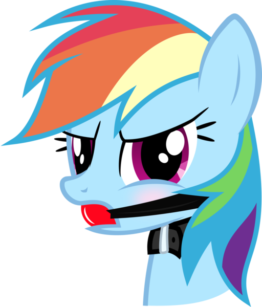 Size: 825x967 | Tagged: angry, artist:nxzc88, ballgag, blushing, collar, derpibooru import, gag, glare, rainbow dash, show accurate, show accurate porn, simple background, solo, suggestive, transparent background