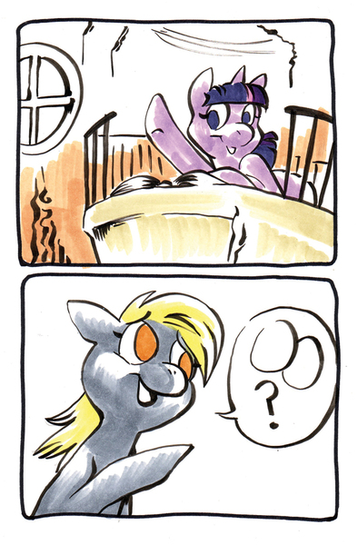 Size: 657x1000 | Tagged: safe, artist:mittymandi, derpibooru import, derpy hooves, twilight sparkle, pegasus, pony, comic:derpyquest, 24-hour comic day, comic, egg, female, mare