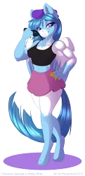 Size: 950x1962 | Tagged: anthro, artist:peridotkitty, cap, clothes, derpibooru import, female, grin, hat, hooves, mare, oc, oc:wish, pegasus, purple eyes, safe, short skirt, skirt, solo, stars, sunglasses, tanktop, unguligrade anthro, unofficial characters only, wings