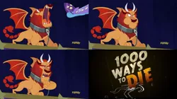 Size: 1012x567 | Tagged: safe, derpibooru import, edit, edited screencap, screencap, trixie, manticore, pony, unicorn, no second prances, 1000 ways to die, bad end, discovery family logo, eaten alive, female, manticore mouth dive, mare, meme, predation, screencap comic, vore