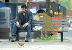 Size: 1024x711 | Tagged: safe, derpibooru import, edit, cranky doodle donkey, donkey, no second prances, brendan fraser, just fuck my shit up, keanu reeves, needs more jpeg, sad keanu