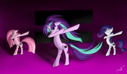 Size: 1280x747 | Tagged: artist:the4thhomunculus, dab, derpibooru import, equal cutie mark, equalized, pinkamena diane pie, pinkie pie, rarity, safe, starlight glimmer