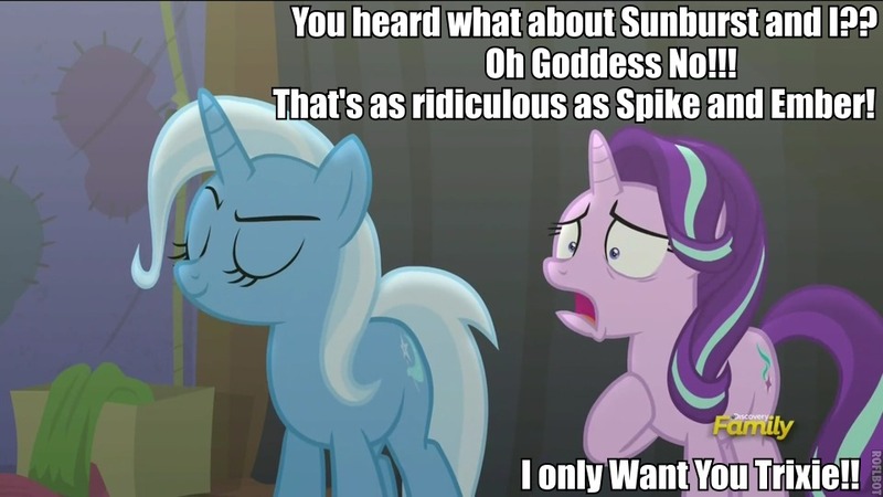 Size: 960x540 | Tagged: safe, derpibooru import, edit, edited screencap, screencap, starlight glimmer, trixie, pony, unicorn, no second prances, caption, discovery family logo, female, image macro, lesbian, low quality bait, mare, meme, shipping, startrix